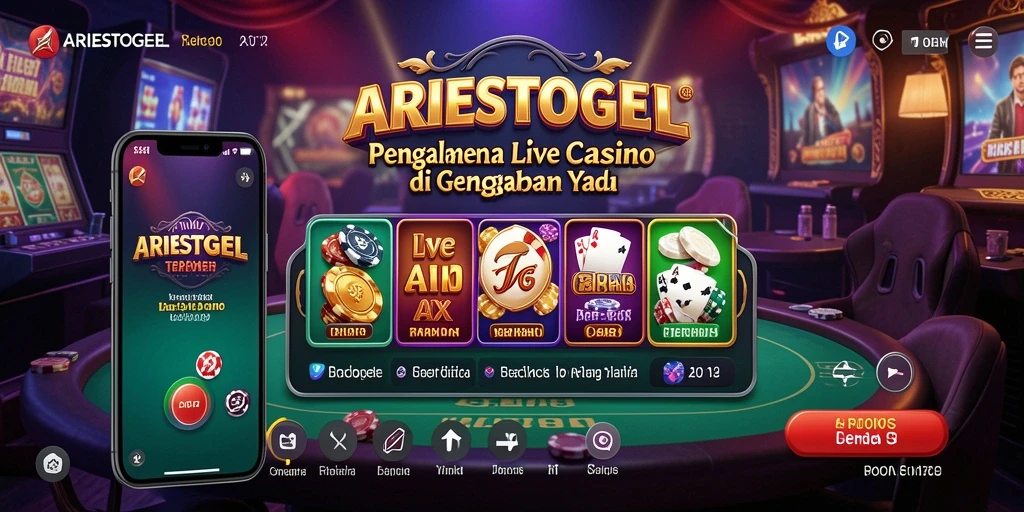 Screenshot ARIESTOGEL menampilkan dealer langsung dalam permainan kasino yang seru.