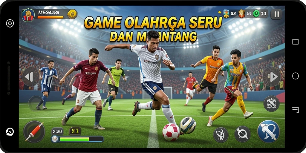 Tampilan arena olahraga yang menarik dalam gameplay MEGA288.