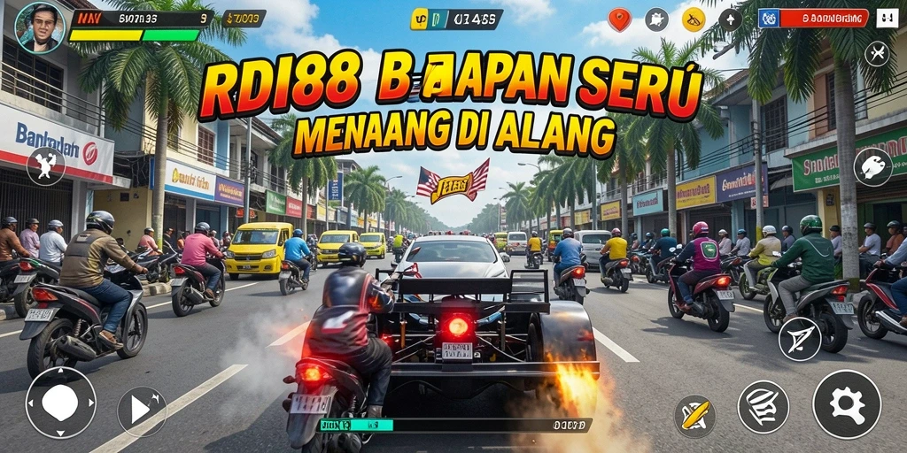 Tampilan menegangkan dari gameplay balapan RDI88 di arena balap.